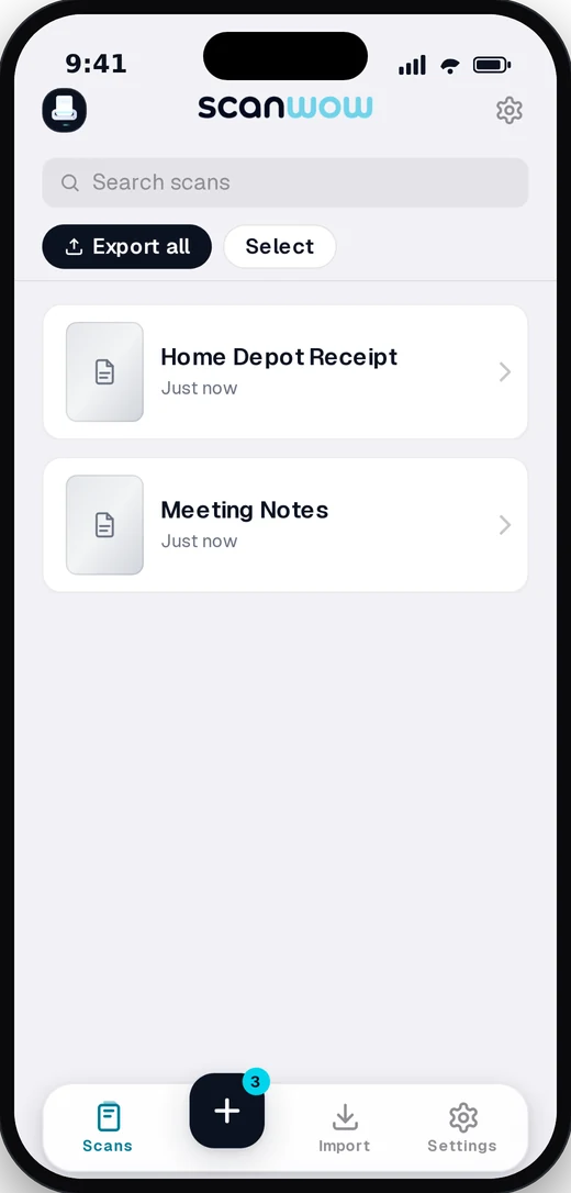 ScanWow document library — auto-named, searchable scans