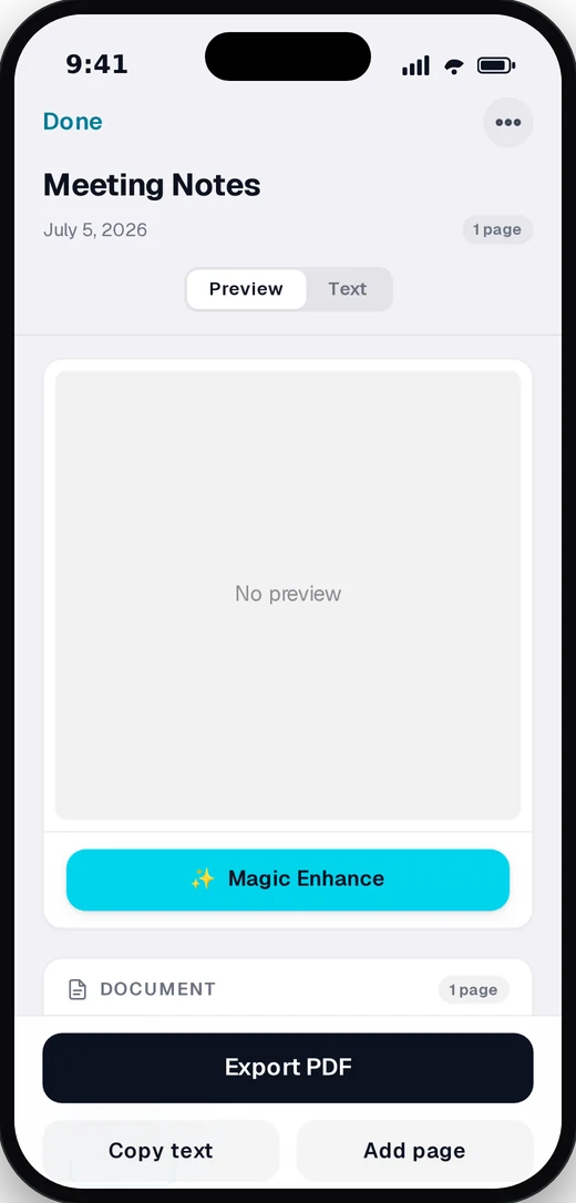 ScanWow document preview and enhancement